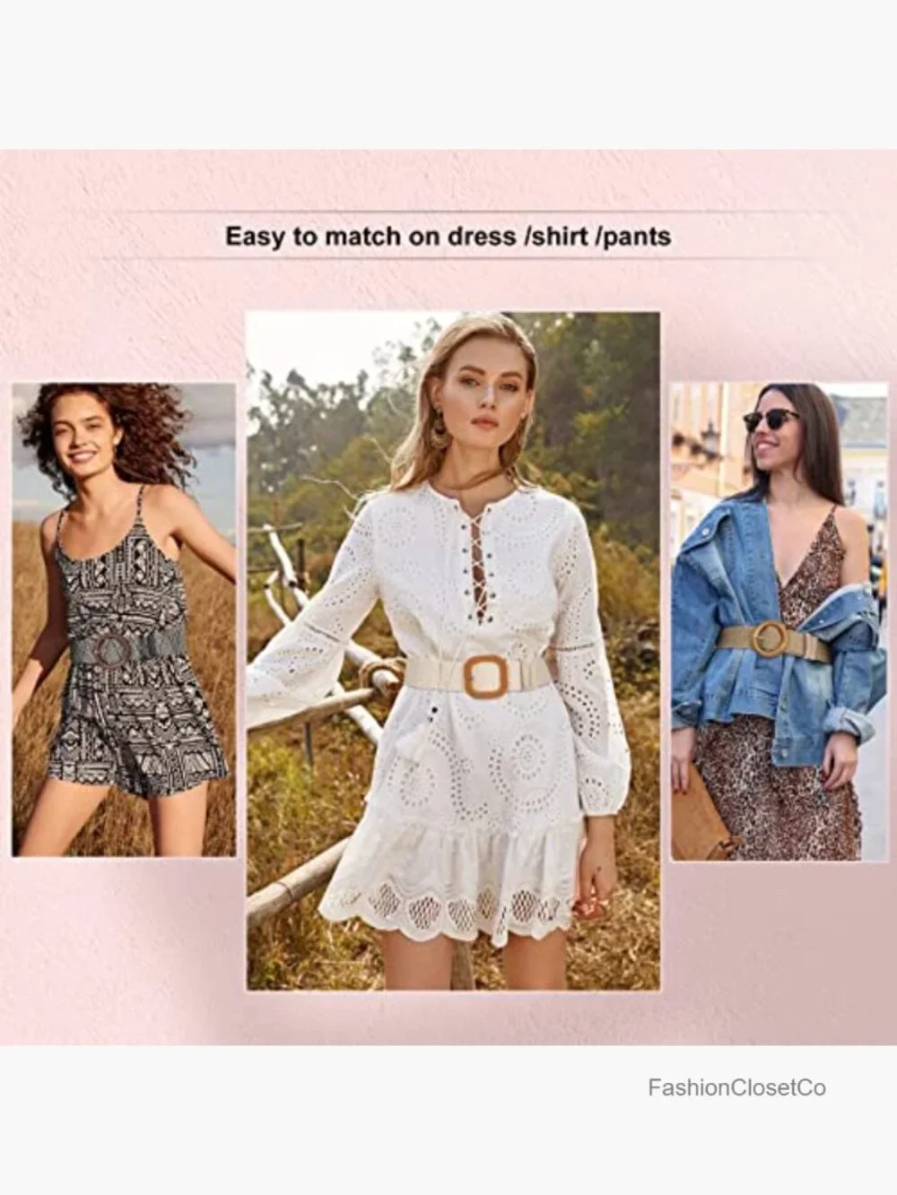Straw Woven Elastic Stretch Waist Belt for Women Fashion Dress, Boho Braided